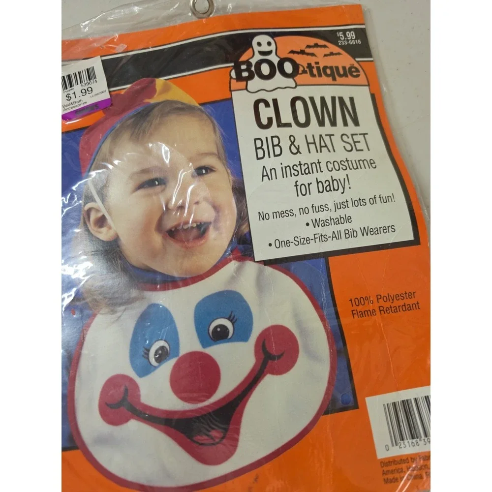 Vtg  Bibs & Beanies infant Toddler Clown Halloween Costume New 2 piece